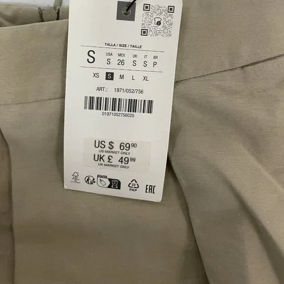 Zara Womens Midi Skirt Small S Tan Brown Cotton Pleated Flared Hem 1971/052 NWD - Picture 3 of 16